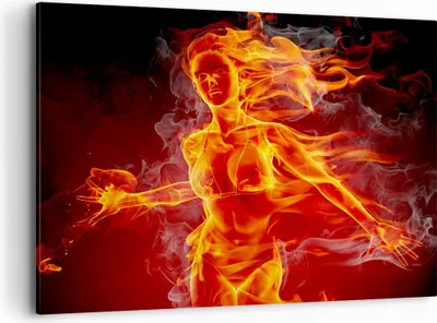 Produktbild von Bild auf Leinwand - Leinwandbild - Frau Flammen Illustration - 100x70cm - Wand Bild - Wanddeko - Leinwanddruck - Bilder - Kunstdruck - Wanddekoration - Leinwand bilder - Wandkunst - AA100x70-0222