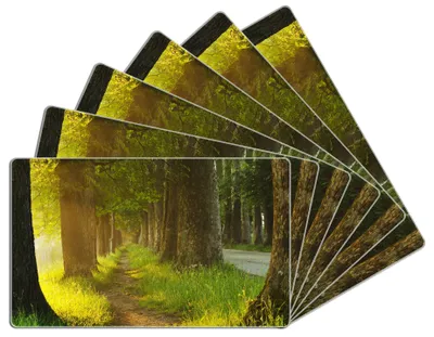 Produktbild von Wallario Frühstücksbrettchen 6er Set aus Glas, je 14 x 23 cm, mit rutschfesten Füßen, Motiv Allee bei Sonnenuntergang
