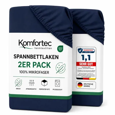 Produktbild von Komfortec Spannbettlaken 2er 200x200 cm, Bettlaken Boxspringbett bis 15cm - 30cm Matratzenhöhe,  Blau, KI-generiertes Bild