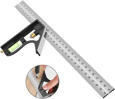Zdjęcie produktu dla Narzędzie wielofunkcyjne ze stali nierdzewnej, 300 mm, kwadratowe, z linijką 45/90 stopni i poziomnicą.