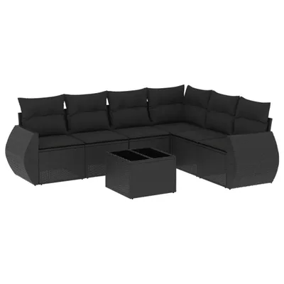 Produktbild von 7-tlg. Garten-Sofagarnitur mit Kissen Schwarz Poly Rattan