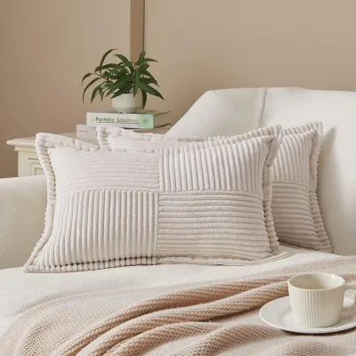 Produktbild von Set mit 2 Kissenbezügen, 30 x 50 cm, beige Cord, für Sofakissen, Dekokissen, Kinderkissen für Wohnzimmer, Sofa, Schlafzimmer