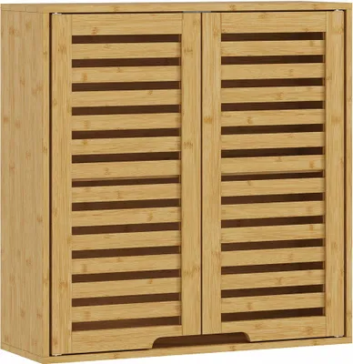 Zdjęcie produktu dla Bambusowa szafka łazienkowa z regulowanymi półkami, 60 x 20 x 60 cm