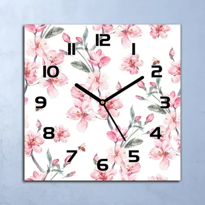 Produktbild von Wanduhr Echt-Glas-Küchenuhr Blühende Blumen Quarz Lautlos 30x30 Deko Bilder