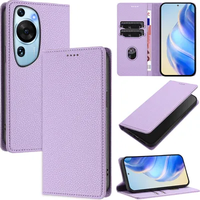 Immagine prodotto di Custodia in pelle per Huawei P60 Art, pelle Litschi, custodia portafoglio con slot per carte e supporto Viola