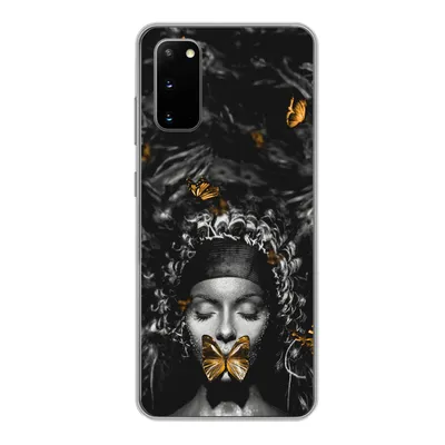 Produktbild von MuchoWow® Handyhülle Schutzhülle Hülle für Samsung Galaxy S20 Frau - Schmetterlinge - Schwarz - Weiß Silikon Softcase Handy Hülle - Bild