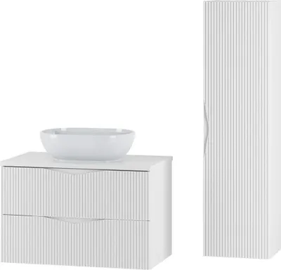 Produktbild von Badmöbel-Set 2-teilig mit 80 cm Waschtisch in weiß mit gerillter Front - CALURI-140