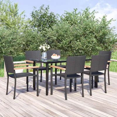 Produktbild von The Living Store 7-tlg. Garten-Essgruppe Schwarz Poly Rattan