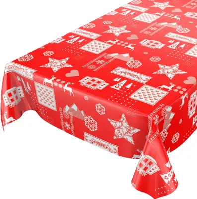 Produktbild von Tischdecke Wachstuch Weihnachten Rot Robust Wasserabweisend Breite 140 cm Länge 120 cm