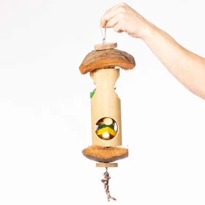 Immagine prodotto di Sorpresa | Gioco naturale per pappagalli con legno di Giava | Imparare a foraggiare