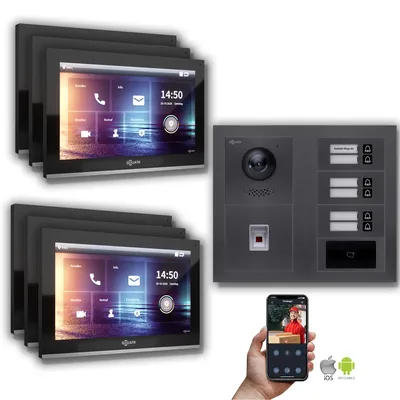 Produktbild von Goliath IP Video Türsprechanlage: 10-Zoll 6 Familienhaus, Fingerprint, RFID, Anthrazit  : 10 Zoll Schwarz : Unterputzdose Monitor Farbe: 10 Zoll Schwarz Montage: Unterputzdose