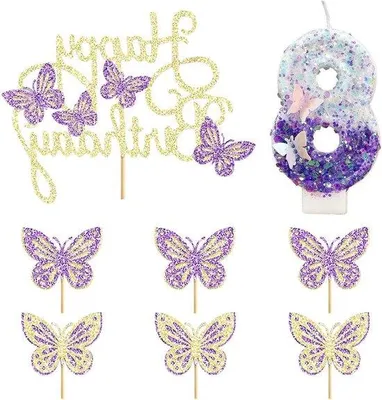 Produktbild von Kerzenzahl 8 Schmetterling Dekoration glänzend