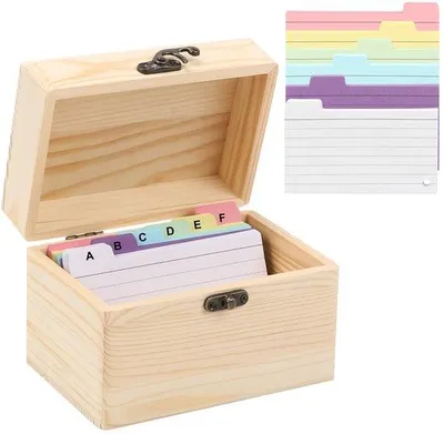 Obrázek produktu pro Dřevěná krabička na karty, 150 kusů – ideální úložný box na karty pro kancelář/třídu