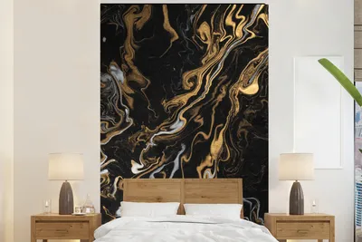 Produktbild von MuchoWow® Fototapete für Wohnzimmer oder Schlafzimmer Wandtapete Vinyl Motivtapete Marmor - Silber - Gold - Abstrakt - 225x350 cm - Schlafzimmer tapete