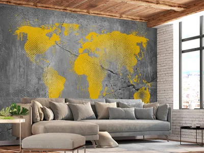 Produktbild von Vlies Fototapete Weltkarte 300x210 cm Tapeten Wandtapete XXL Kontinente Landkarte grau gelb k-A-0494-a-a