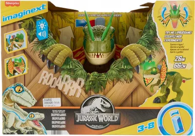 The image shows the retail packaging of a Fisher-Price Imaginext Jurassic World dinosaur toy.