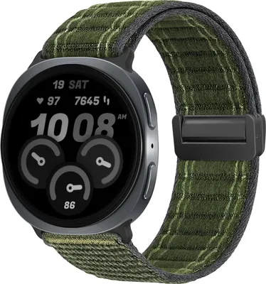 Produktbild von Smartwatch Armband für Samsung Galaxy Watch8 44mm Nylon Textil Band Ersatzband Wechselband Magnetverschluss flexibel atmungsaktiv Grün Oliv