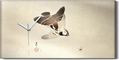 Produktbild von Wohnzimmer-Bild Leinwand Uhr 60x30 Gemälde Asiatische Tier Vogel Sperlinge Kunst - weiße Hände