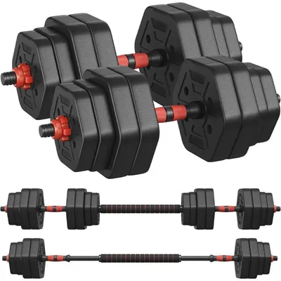 Produktbild von 2er-Hantelset mit Stange SYL300B01, 30 kg, schwarz/rot