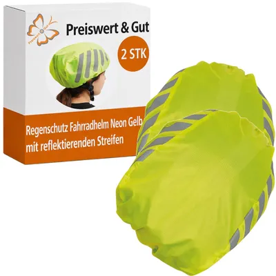 Produktbild von 2x Regenschutz Fahrradhelm Neon Gelb Helmüberzug Fahrrad reflektierende Streifen