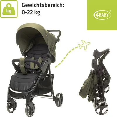 Produktbild von 4Baby | Kinderwagen - Buggy Kinderwagen - Khaki - Kompakt - Liegeposition - Geländetauglich - Leichtgewicht - bis zu 22 kg - Rapid