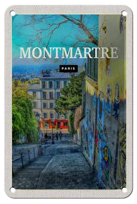 Produktbild von Blechschild Reise 12x18cm Montmartre Paris Altstadt Abenddämmerung