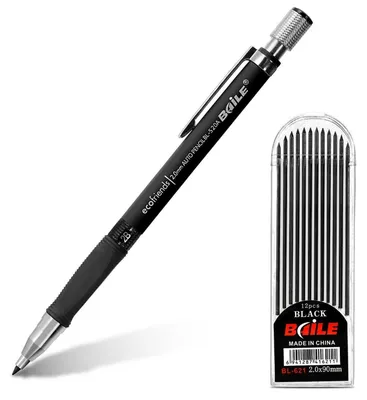 Produktbild von Druckbleistift Set 2mm HB Minen (12 Stück) Metall Schwarz