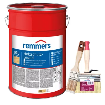 Produktbild von Bandloo Set Remmers Holzschutz-Grund 20L + 2 Pinsel - Holzschutz