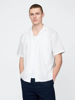 Produktbild von GAP Herren Leinen-Baumwoll Hemd Weiß kurzärmelig klassischer Kragen Gr. L