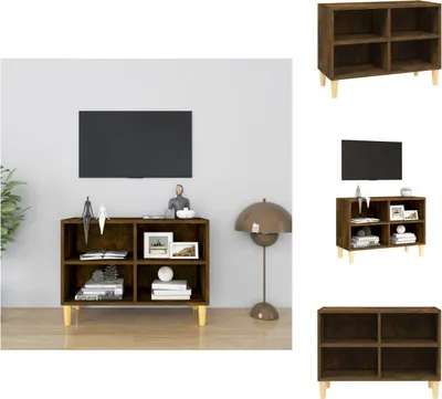 Zdjęcie produktu dla vidaXL Szafka pod TV z nogami z litego drewna dąb wędzony 69,5x30x50 cm - Meble TV