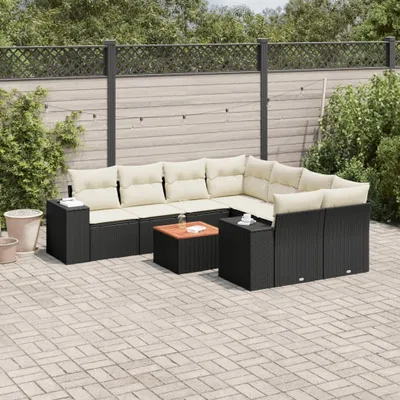 Produktbild von 9-tlg. Garten-Sofagarnitur mit Kissen Schwarz Poly Rattan 3225370