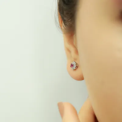 Produktbild von Diamant Rubin Ohrringe Ohrschmuck 14 Karat Weißgold