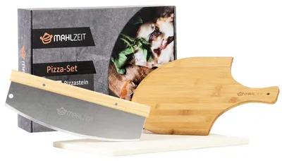 Produktbild von 3-teiliges Pizza-Set mit Pizzastein, Pizzaschieber und Pizzaschneider