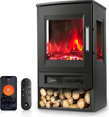 Produktbild von Izrielar Elektrokamin 900W/1800W Standkamin– Schwarz Elektrischer Heizofen– Dreiseitiger Panorama-Kamin - LED-Flammeneffekt