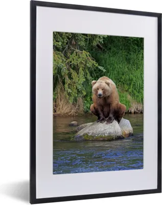 Produktbild von MuchoWow® MuchoWow® Gerahmtes Poster Bär - Stein - Tier 30x40 cm - Poster mit zchwarzem Bilderrahmen - Wandposter Schlafzimmer