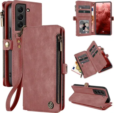 Produktbild von Handy Hülle für Samsung Galaxy S22 5G Geldbeutel Geldbörse RFID Schutz Klapphülle Cover Schutzhülle Wallet Farbe: Rosa