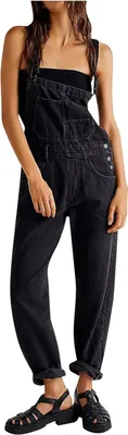 Produktbild von ASKSA Damen Jeanslatzhose Laessige Stretch Denim Latzhose Jeans Overalls Mit Taschen Klassischer lockere Passform Jumpsuit,Schwarz,XL