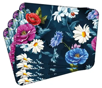 Obrázek produktu pro Sada 4 podtácích podložek z korku MG Design – motiv Květiny 8 – rozměry 30 x 40 cm – odolné vůči teplu a snadno omyvatelné, s korkovou zadní stranou