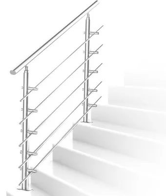Zdjęcie produktu dla Drabina stalowa o wysokości 160 cm z 5 poprzeczkami ze stali nierdzewnej w kolorze srebrnym. Łatwa w montażu. Zestaw pasuje do wszystkich schodów