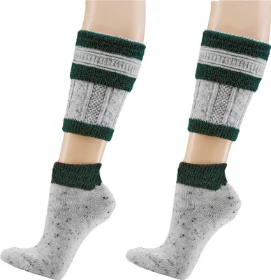 Produktbild von krautwear 2 Paar Herren Trachtenstrümpfe Trachtensocken Loferl 2tlg (Wadenwärmer + Socken) Tweedgarn (2x grün-43-46)