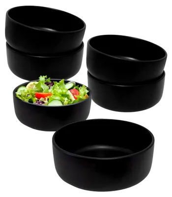 Produktbild von Salatschale aus Feinkeramik 500 ml schwarz matt rund - 6er Set - Porzellan Müslischale 15 x 6 cm - Steingut Obstschale