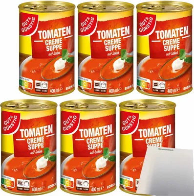 Produktbild von Gut & Günstig Tomatencremesuppe mit Sahne verfeinert 6er Pack (6x400ml Dose) + usy Block