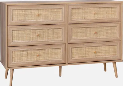Produktbild von sweeek, Holzoptik-Rohrgeflecht Kommode, Natur, Retro-Skandinavisches Design, 79 x 120 x 39 cm (BxHxT), 39,6 kg, bis 45 kg belastbar