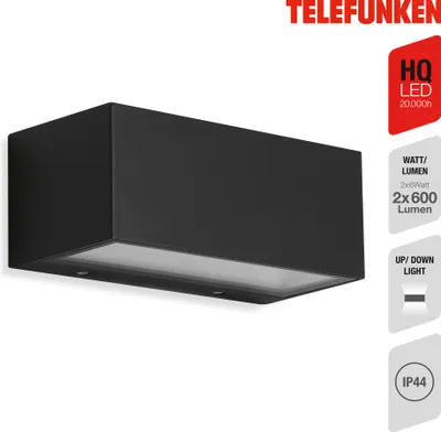 Immagine prodotto di Applique da esterno a LED Lampada da esterno IP44 4000K 12W nero metallo-vetro Telefunken
