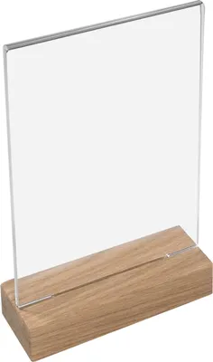 Produktbild von HMF 46942 Tischaufsteller mit Holzfuß Din A5 Acryl, Menükartenhalter, Hochformat, 15 x 24,5 x 5 cm