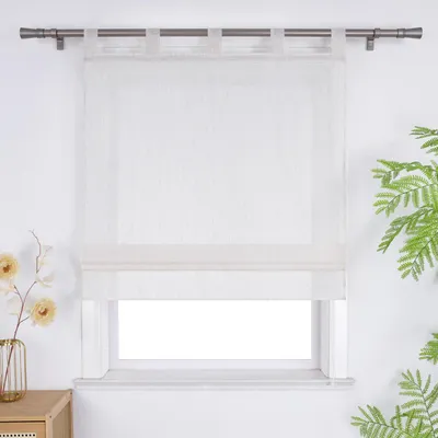 Produktbild von Joyswahl Raffrollo mit Schlaufen in Leinenoptik Transparente Raffgardine für Küche Wohnzimmer Bad Luftdurchlässiger Kurz Vorhang Beige BxH: 120x140cm