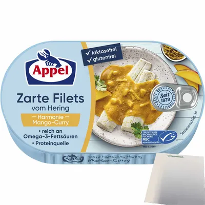 Produktbild von Appel Zarte Filets vom Hering Harmonie Mango-Curry (200g Dose) + usy Block