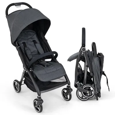 Productafbeelding van COSTWAY Lichtgewicht kinderwagen, inklapbare sportwagen met verstelbare rugleuning, zonnekap, 5-punts veiligheidsgordel en opbergmand, geschikt voor kinderen van 0-36 maanden