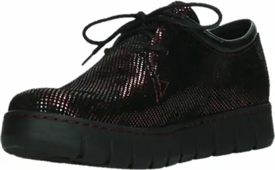 Produktbild von Damen Sneaker schwarz mit rotem Glitzer, Schnürverschluss und profilierter Sohle