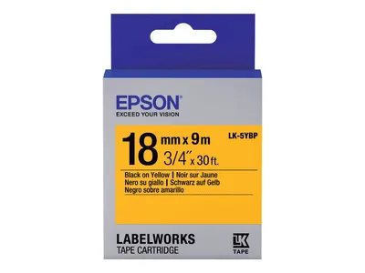 Produktbild von Epson Etikettenkassette LK-5YBP - Pastell - schwarz auf gelb - 18mmx9m, Schwarz auf gelb, Japan, LabelWorks LW-1000P LabelWorks LW-400 LabelWorks LW-400VP LabelWorks LW-600P LabelWorks LW-700..., 1,8 cm, 9 m, 1 Stück(e)